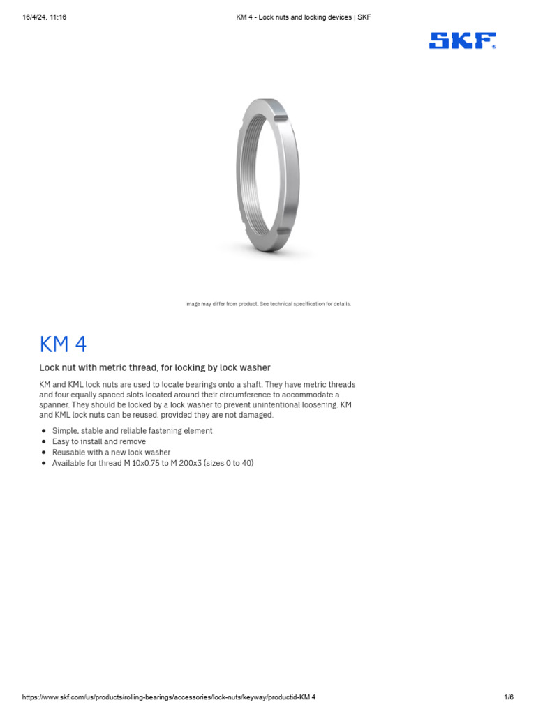 KM 4 - Lock Nuts and Locking Devices - SKF | PDF | License ...
