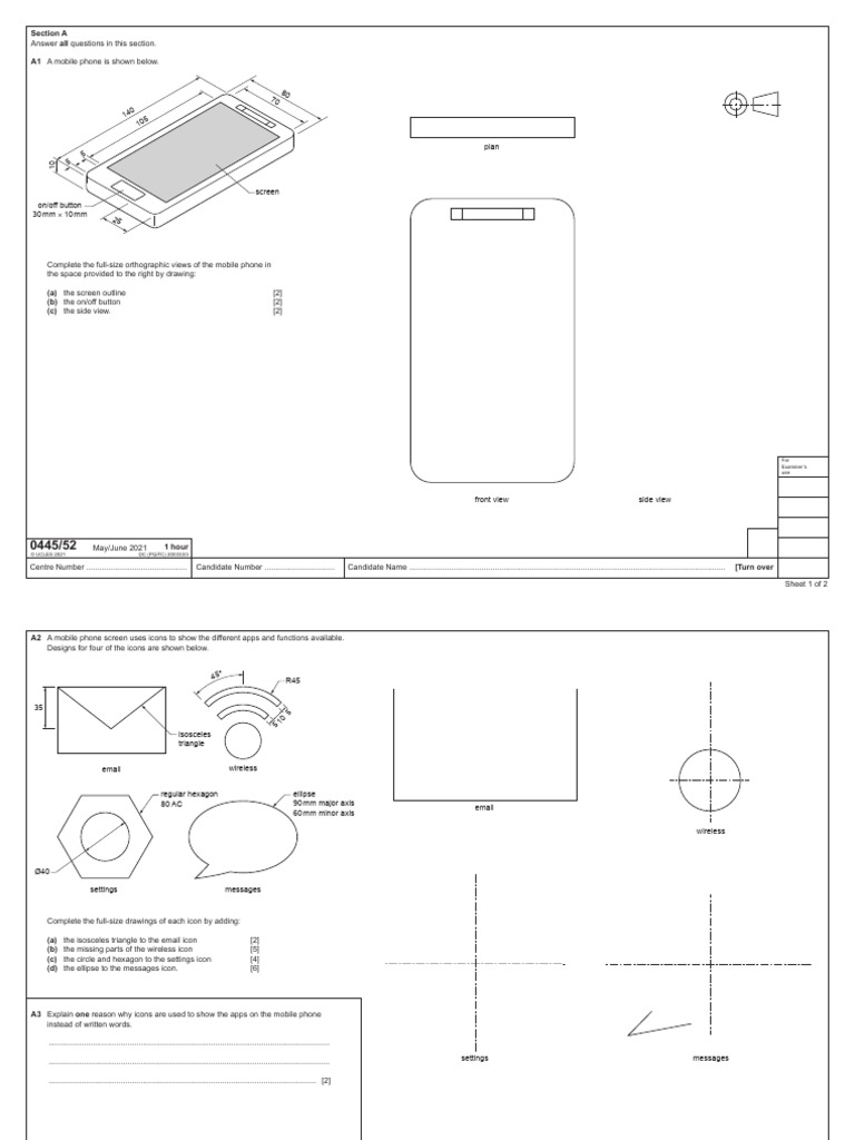 Section A All Questions in This Section. A1 A Mobile Phone Is Shown ...