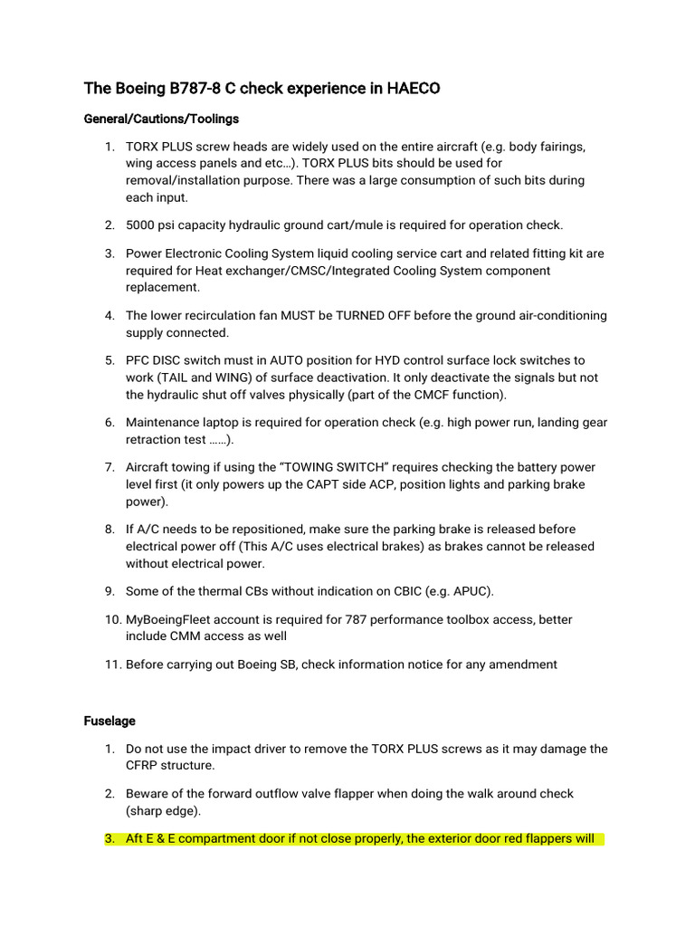 Boeing B787-8 C Check Maintenance Guide | PDF