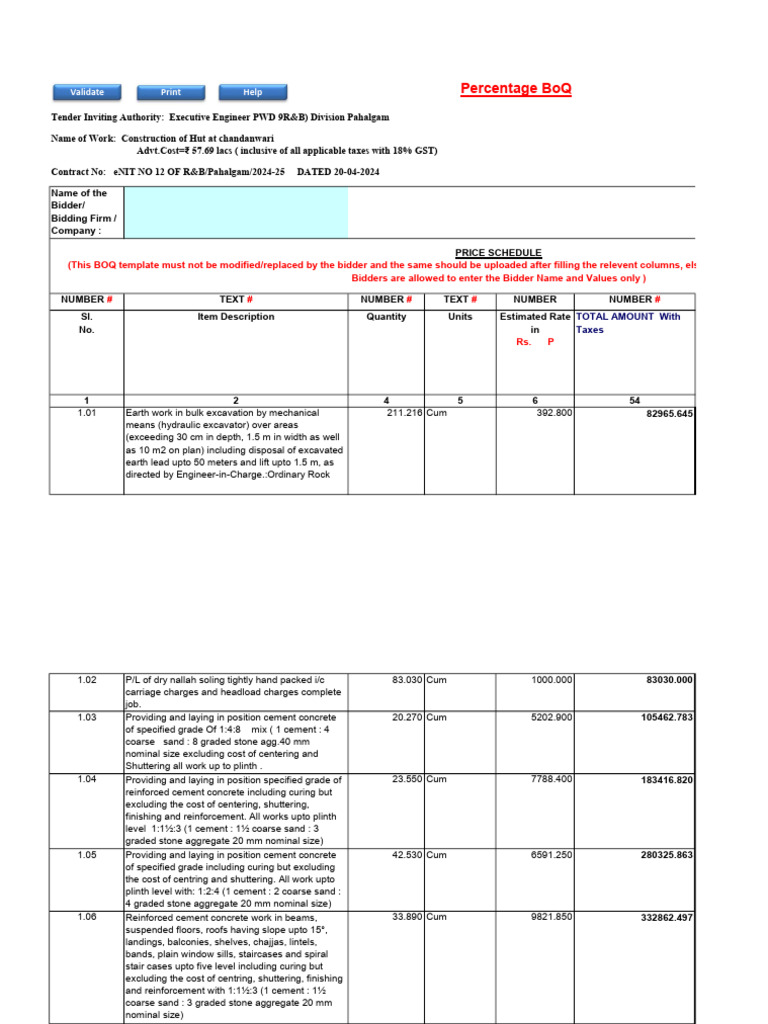 Construction Bid Price Schedule Template | PDF | Concrete | Window