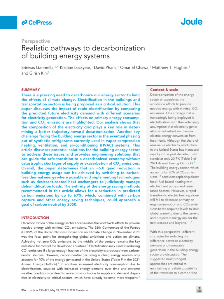 4 - Realistic Pathways To Decarbonization of Building Energy Systems1 ...