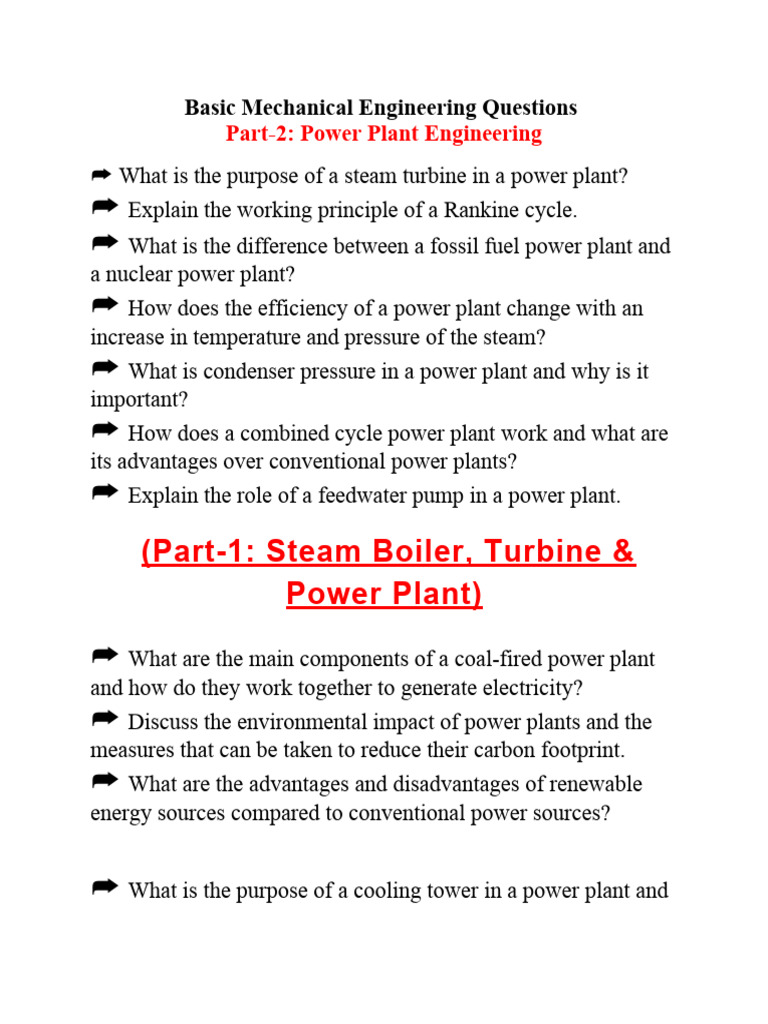 Basic Mechanical Engineering Questions PDF Power Station Boiler