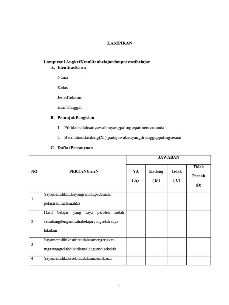 Angket anak sd | PDF