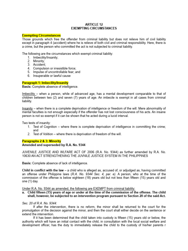 Exempting Circumstances in Criminal Law | PDF | Crimes | Crime & Violence