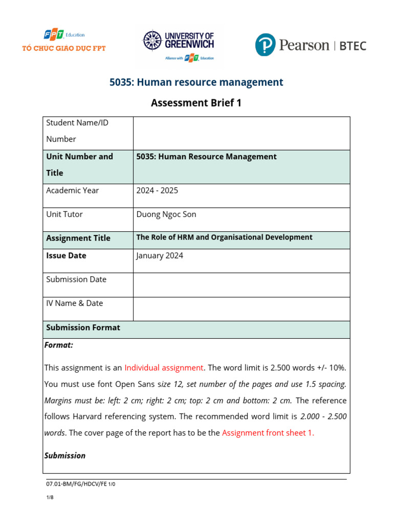2024 Assignment 1 Brief | PDF | Human Resource Management | Business