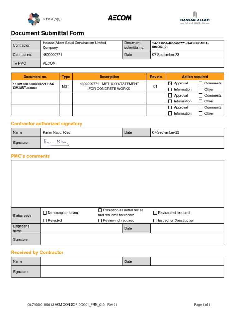Method Statement for Concrete Works | PDF | Concrete | Specification ...