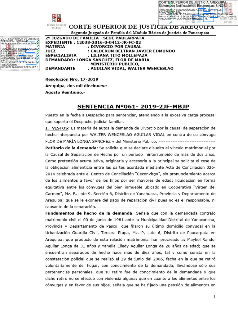 Sentencia DIVORCIO | PDF | Divorcio | Daños y perjuicios