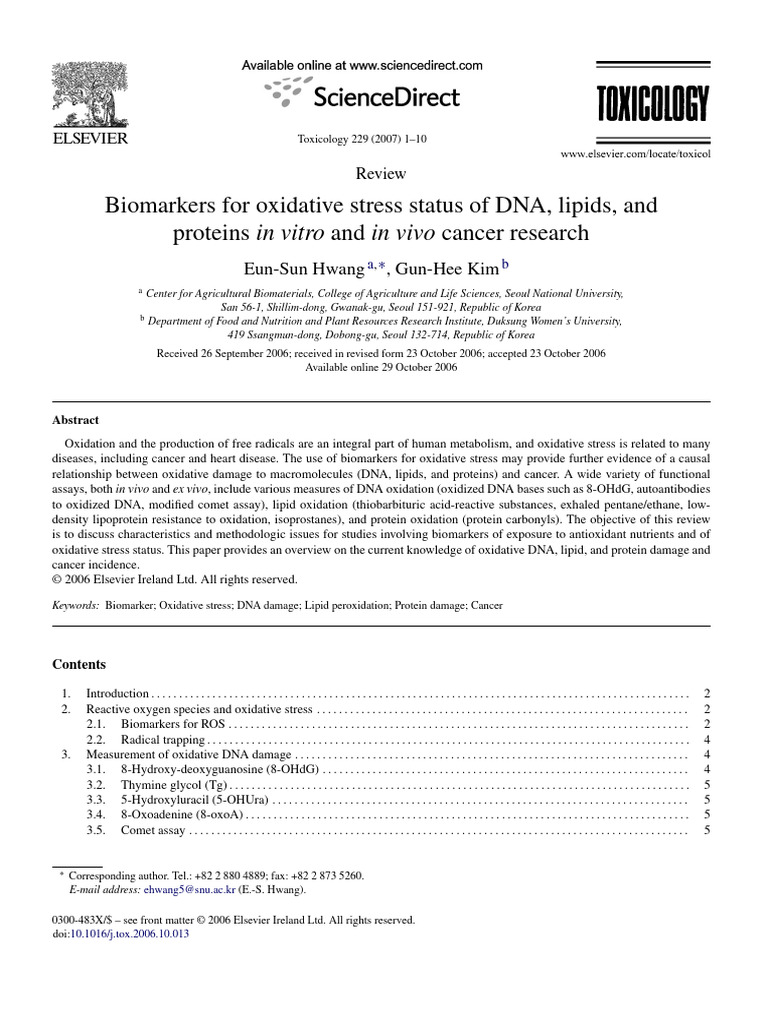 Biomarkers For Oxidative Stress Status of DNA, Lipids, and P | PDF ...