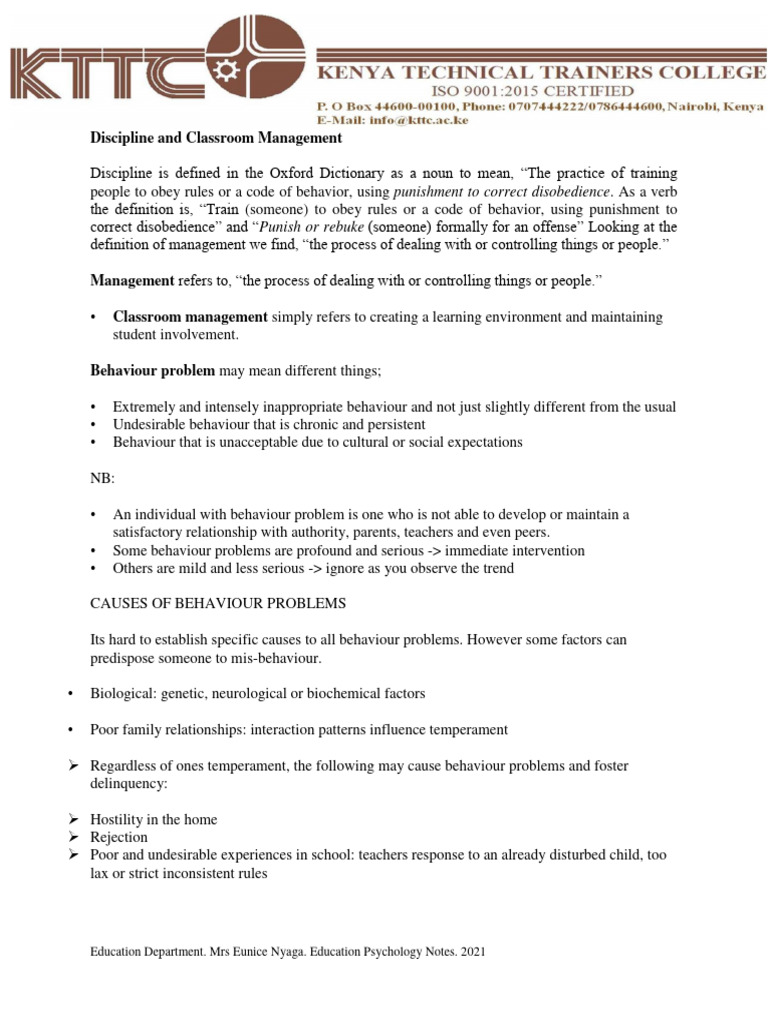 Discipline and Classroom Management | PDF | Disciplines | Classroom ...