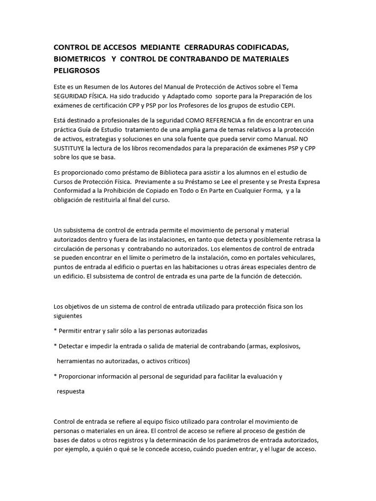 Control de Acceso y Seguridad Física | PDF | Biometría | Huella dactilar