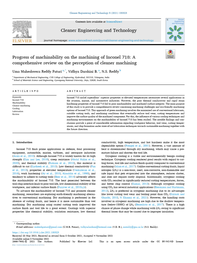 Cleaner Engineering and Technology Uma Maheshwera Reddy Paturi, Vidhya