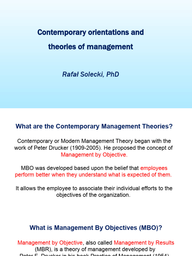 Contemporary Management Theories Overview | PDF | Project Management | Risk