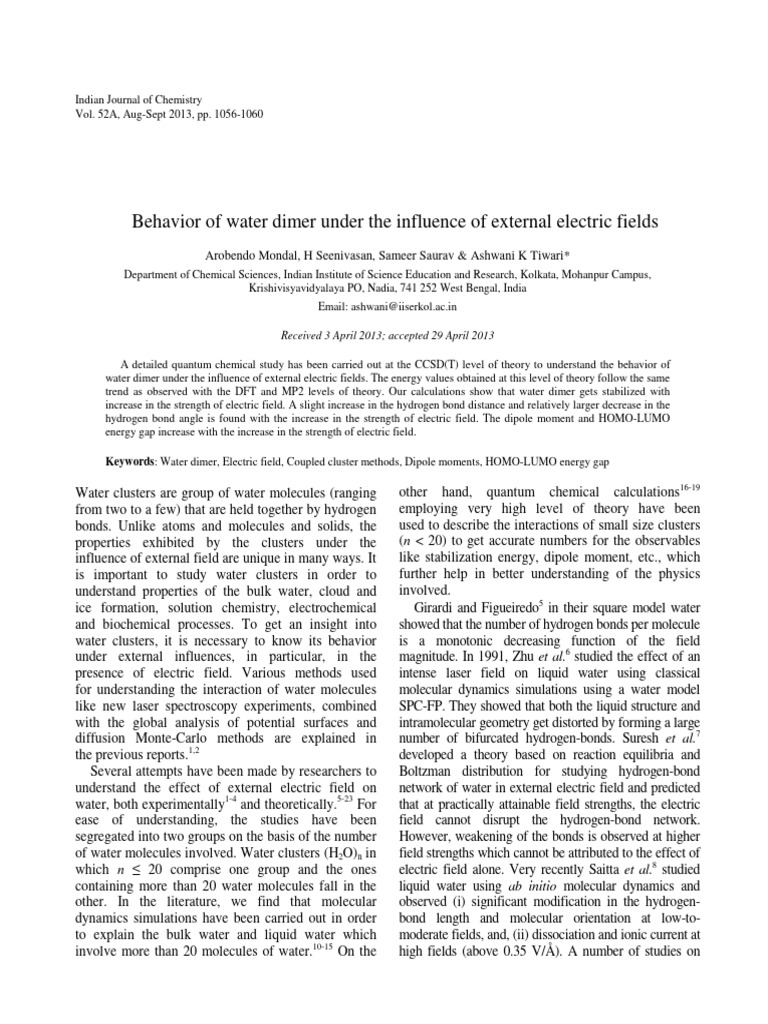 Behavior of Water Dimer Under The Influence of External Electric Fields ...