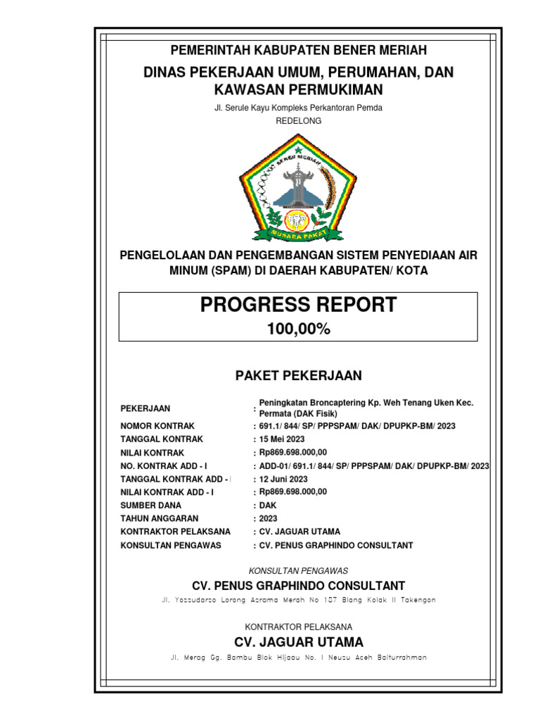 Laporan Progress 100% Pekerjaan SPAM | PDF | Teknologi & Rekayasa