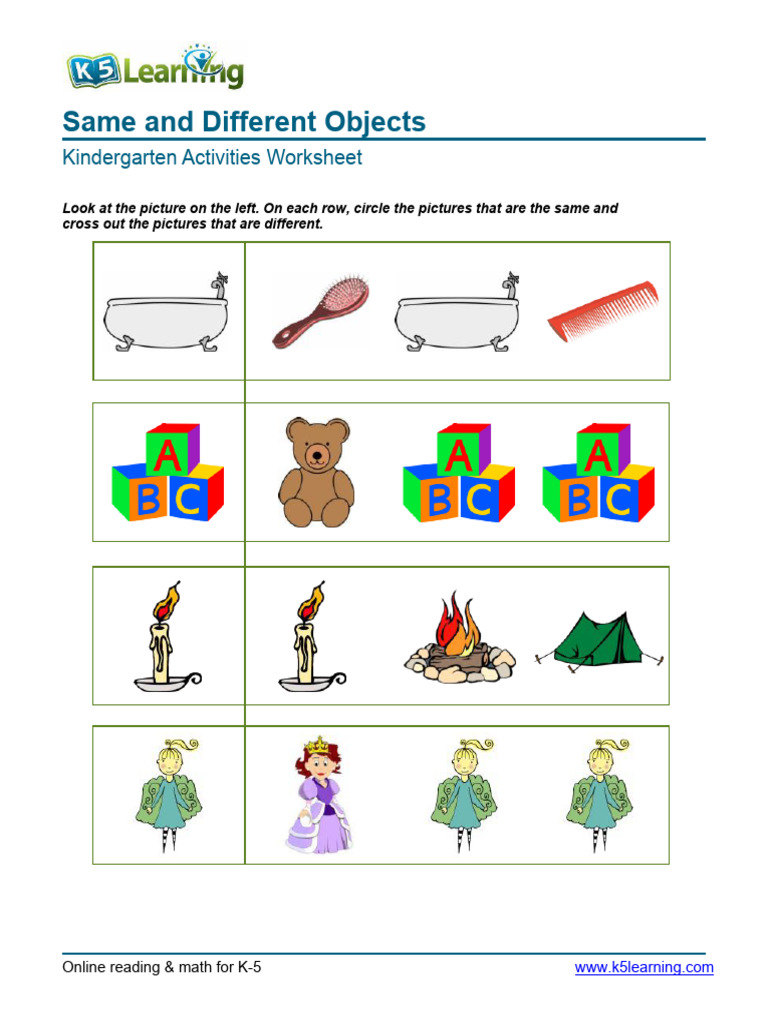 Kindergarten Same Objects 3 | PDF