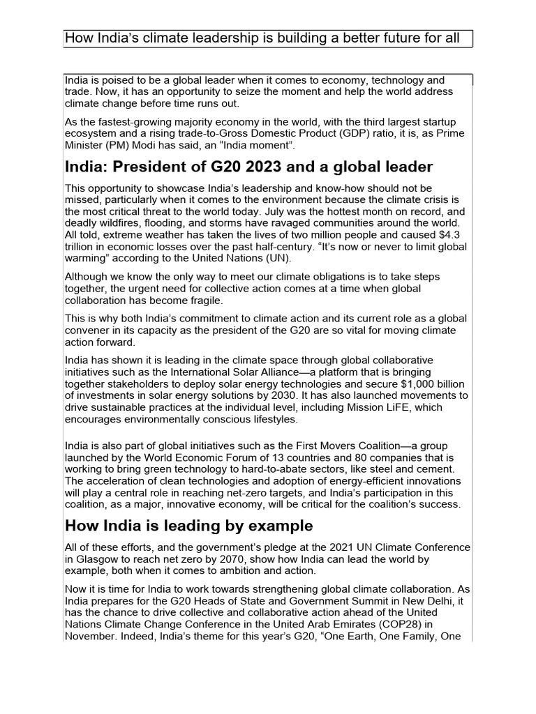India's Climate Leadership | PDF | Climate Change Mitigation | Climate ...