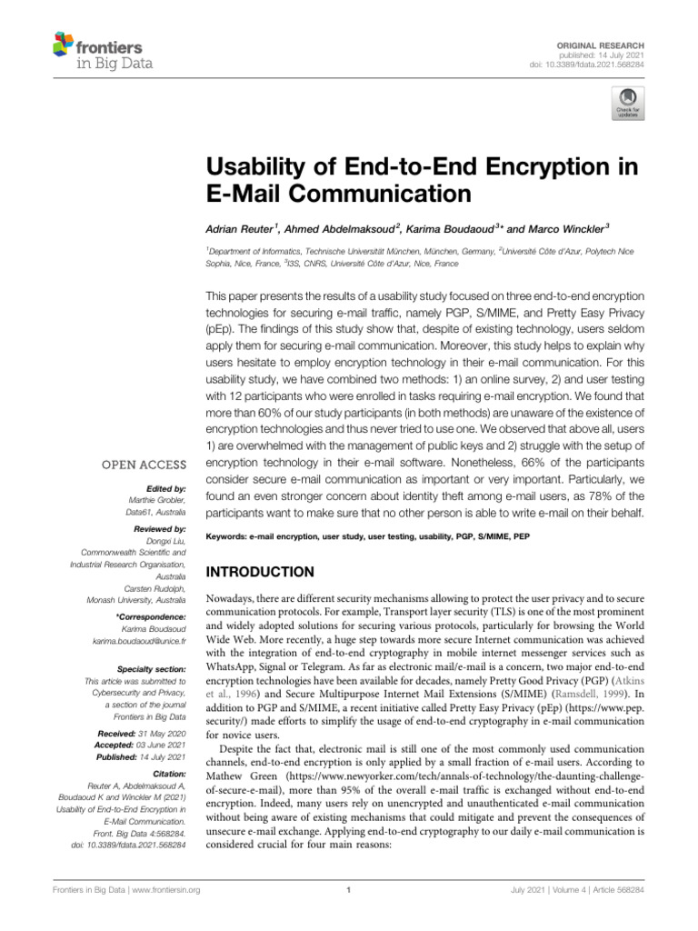 Usability of End-To-End Encryption in E-Mail Communication | PDF ...