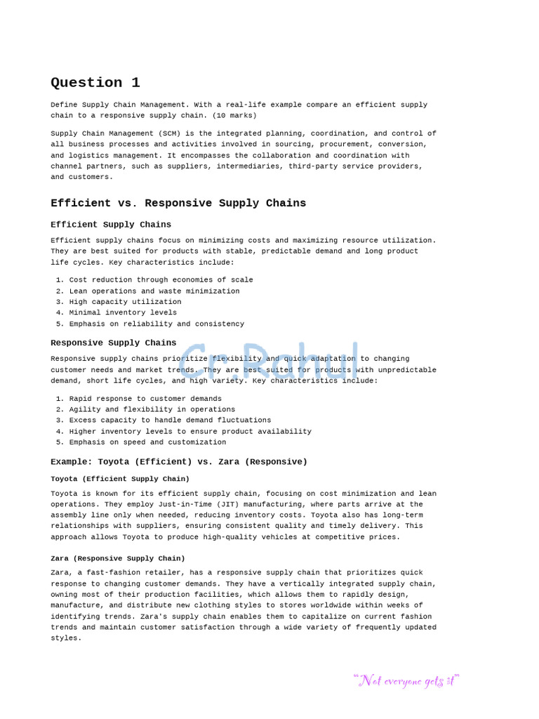Efficient vs. Responsive Supply Chains | PDF | Supply Chain | Transport