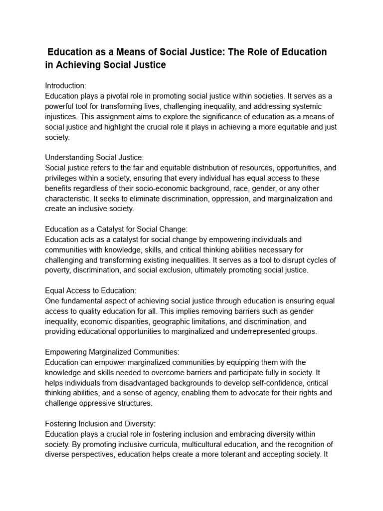 Education As A Mean of Social Justice | PDF | Social Exclusion | Social ...