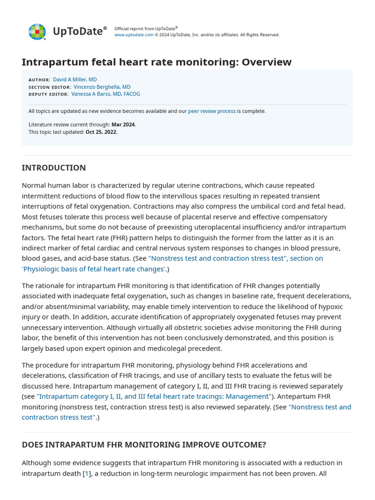Intrapartum Fetal Heart Rate Monitoring - Overview - UpToDate | PDF ...