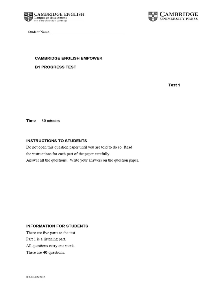 Unit 1 Progress Test | PDF