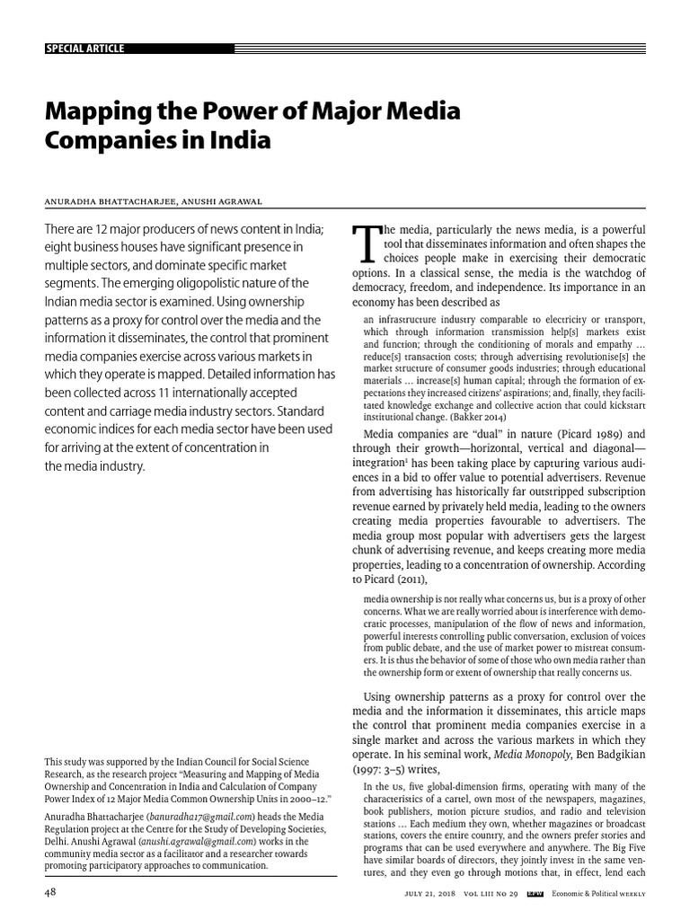 Mapping The Power of Major Media Companies in India | PDF | Finance ...