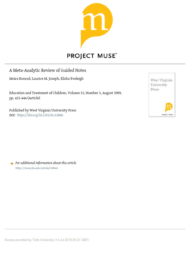 A Meta Analytic Review of Guided Notes | PDF | Cognition | Learning