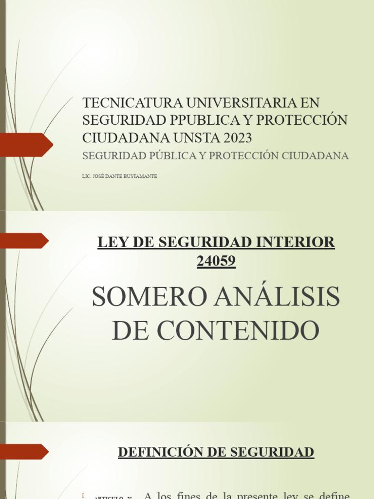 Clase 3 Ley Nacional de Seguridad Interior | Descargar gratis PDF