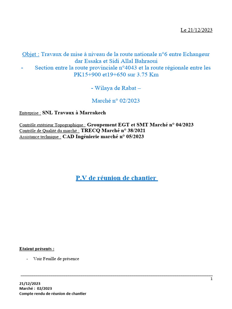Avancement des travaux RN6 à Essaka | PDF | Infrastructure de transport ...