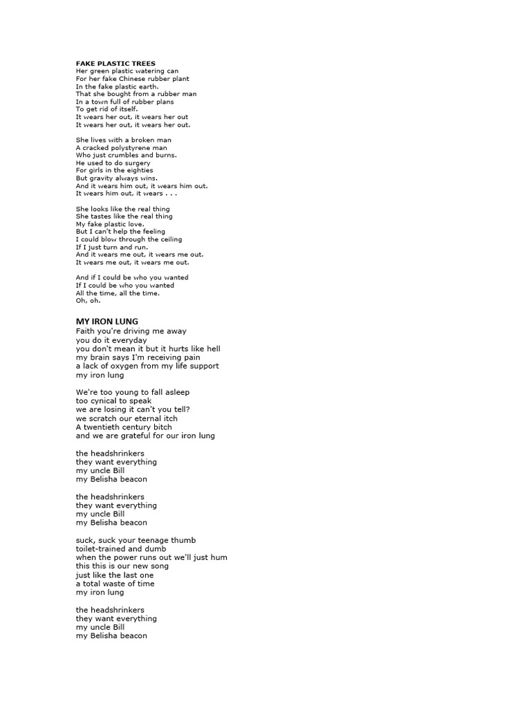 Radiohead Lyrics | PDF | Language Arts & Discipline | Self-Improvement