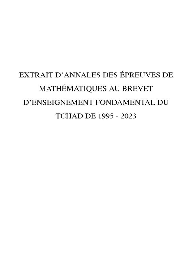 Sujets BEF Mathématiques Tchad 2023 | PDF