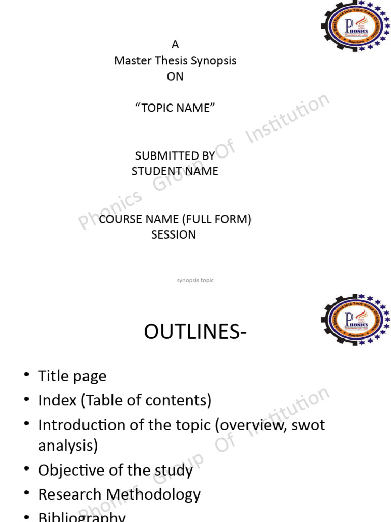 Master Thesis Synopsis PPT Format | PDF