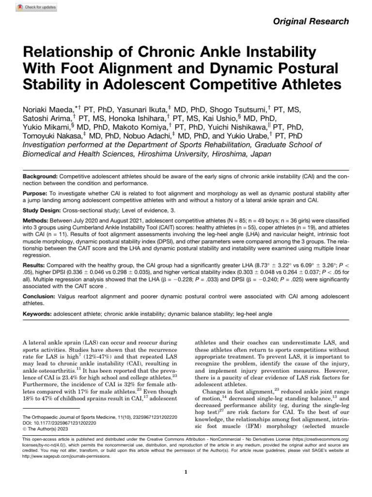 Chronic Ankle Instability in Adolescent Athletes | PDF | Foot | Ankle