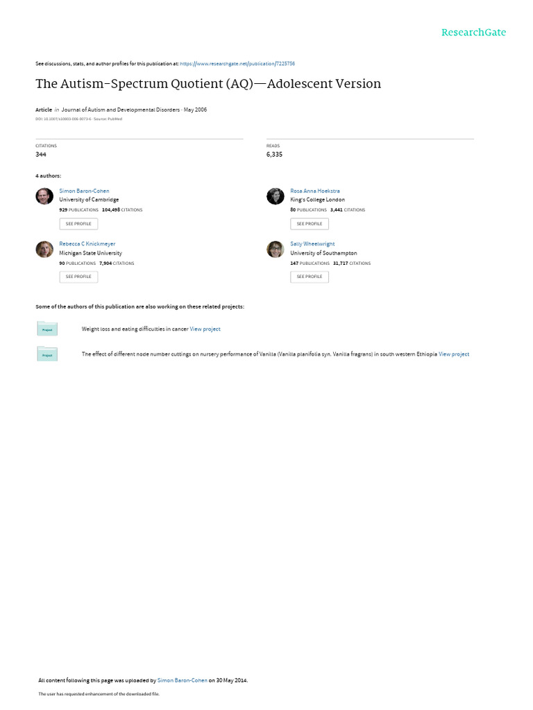 2006 BC Hoekstra Etal AQ-adol | PDF | Autism Spectrum | Asperger Syndrome