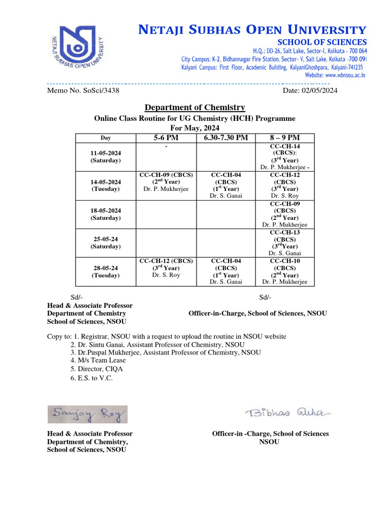 Online Class Routine UG Chemistry May 2024 | PDF