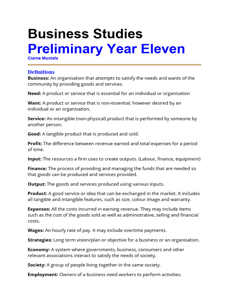 2020 P BS Preliminary Business Studies NOTES | PDF | Leadership ...