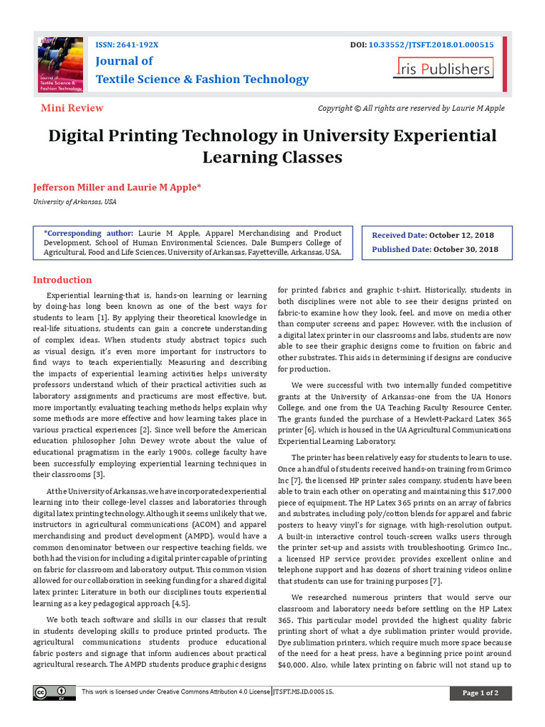 Digital Printing in Experiential Learning | PDF | Printer (Computing ...