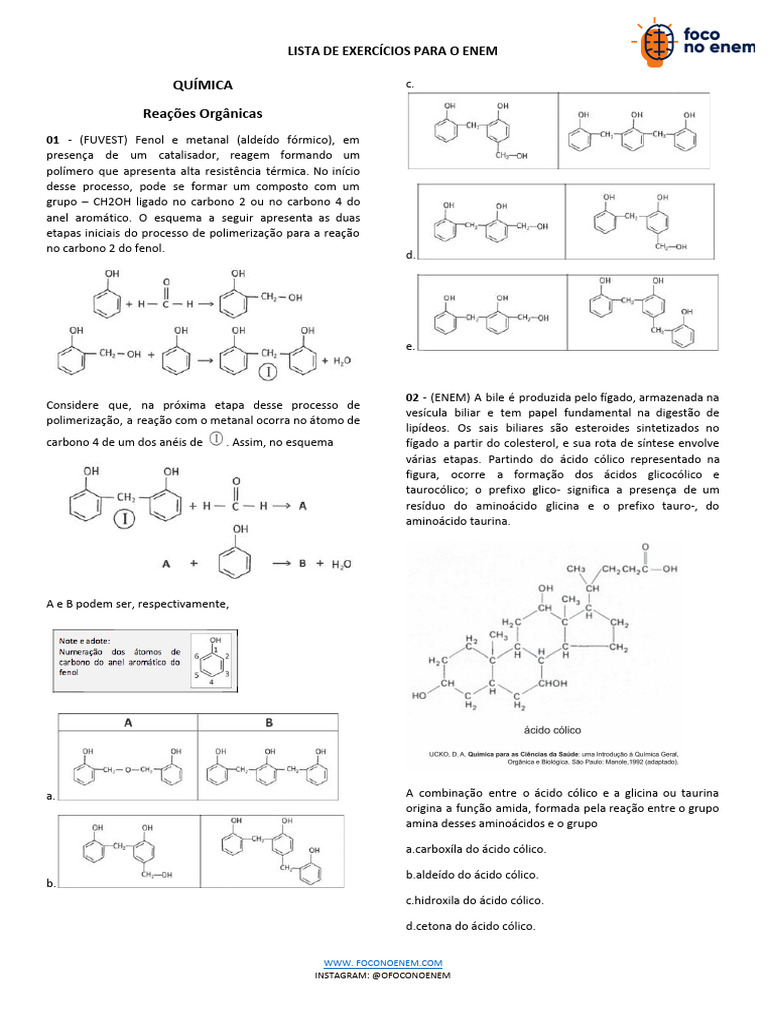 Exercícios de Química para o ENEM | PDF | Etanol | Reações químicas