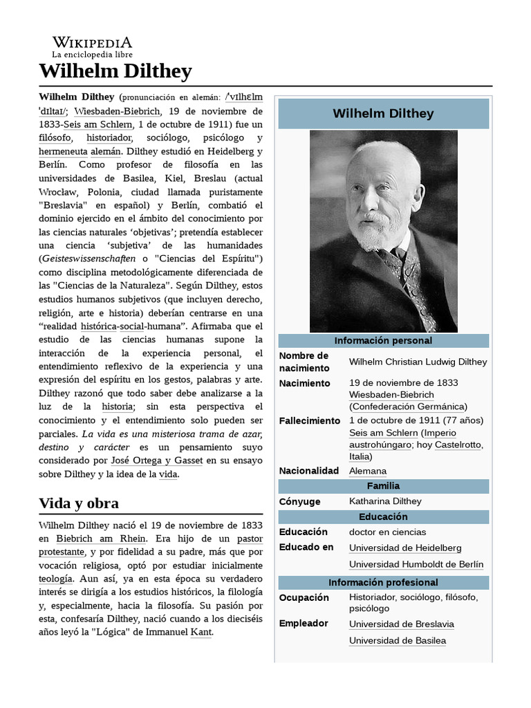 Wilhelm_Dilthey | PDF | Educación en artes liberales