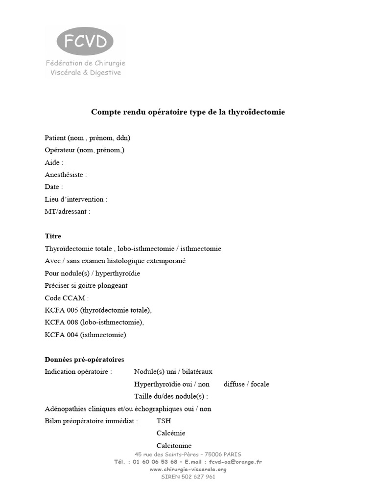 Compte Rendu de Thyroïdectomie | PDF | Hyperthyroïdie | Thyroïde