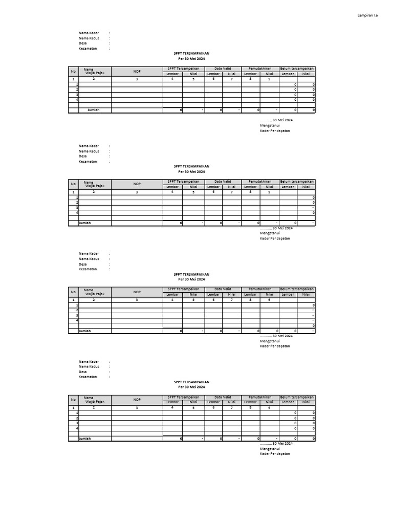 4.1. Lampiran Format Penyampaian SPPT PBB P2 2024 Edit | PDF