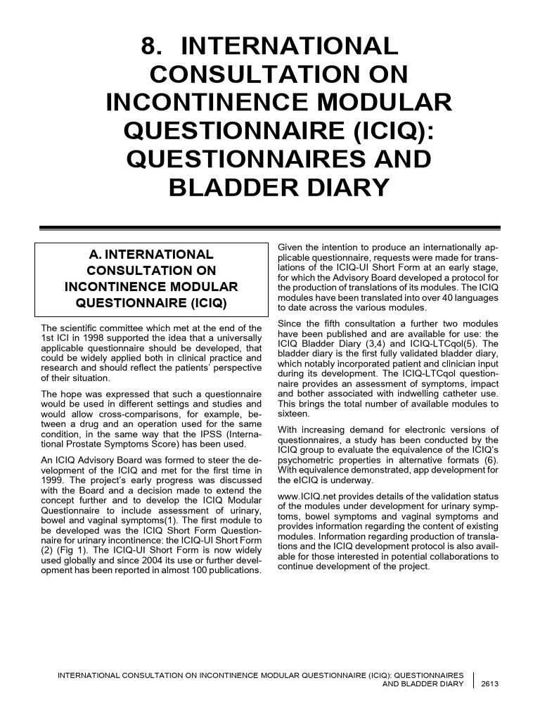 ICIQ Bladder Diary Overview | PDF | Urinary Incontinence | Diseases And ...