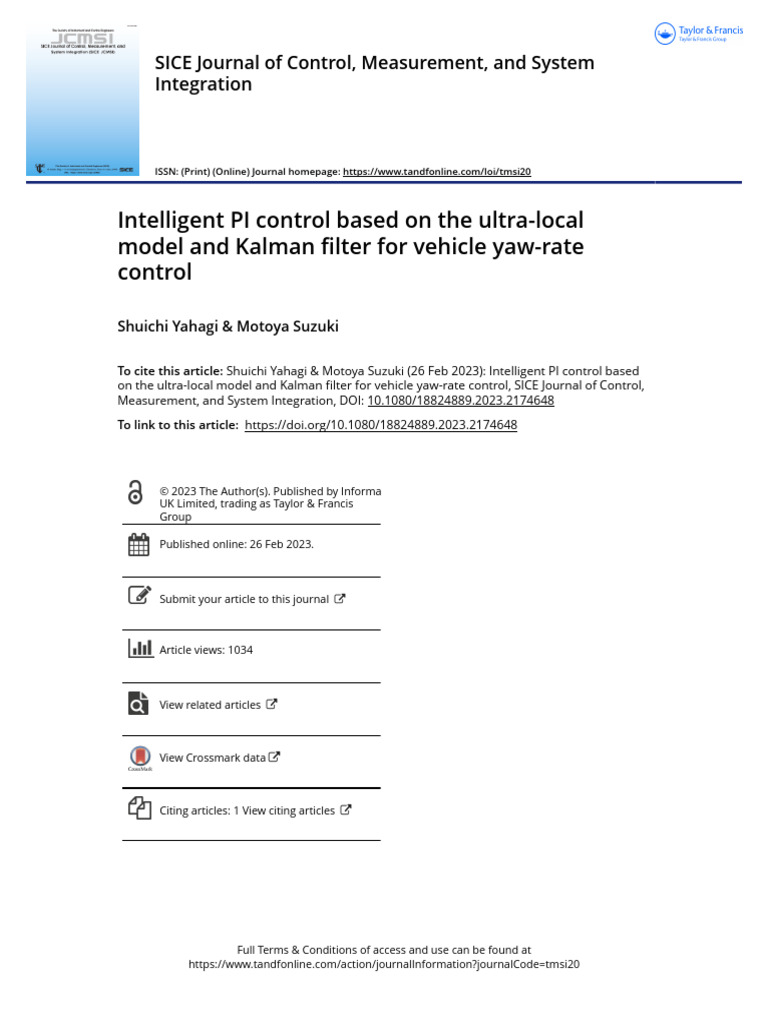 Intelligent PI Control Based On The Ultra-Local Model and Kalman Filter ...