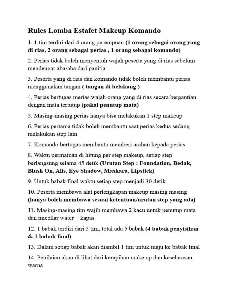 Rules lomba estafet makeup komando pdf