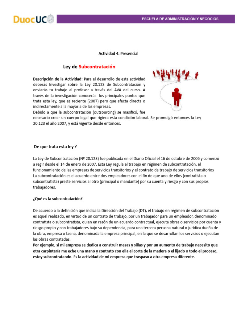 Resumen de la Ley 20.123 de Subcontratación | PDF | Outsourcing ...
