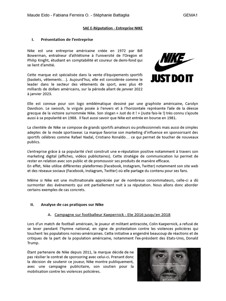 E-réputation de Nike : enjeux et défis | PDF | Nike | Dopage (sport)