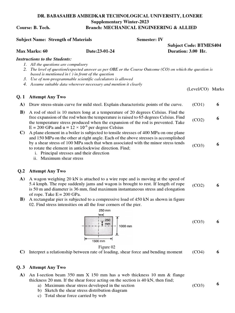 BTMES404 Strength of Materials Exam Guide | PDF | Bending | Stress ...