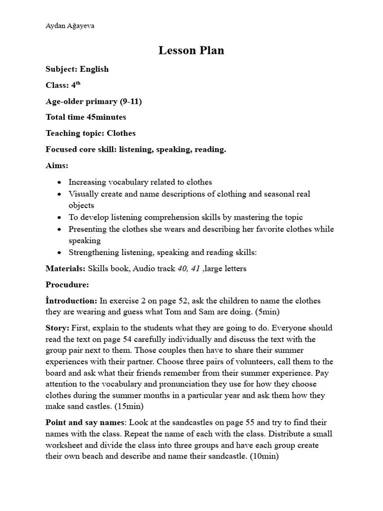 Aydan Ağayeva's English Lesson Plan | PDF