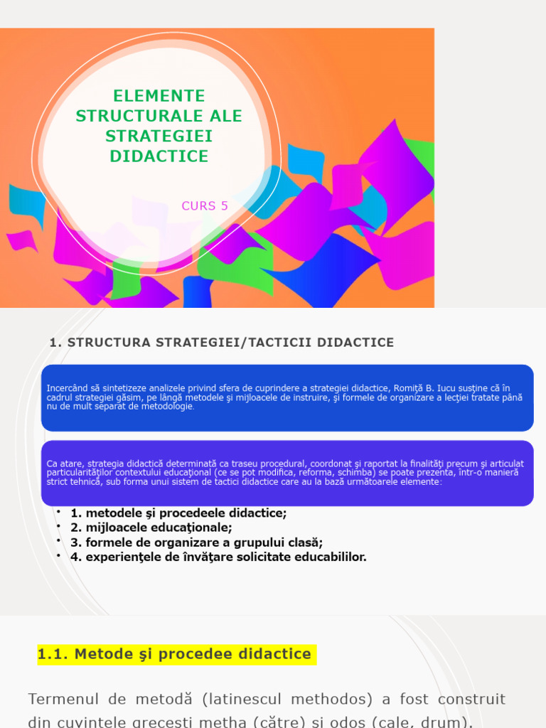 Curs 5. Elemente Structurale Ale Strategiei Didactice | PDF
