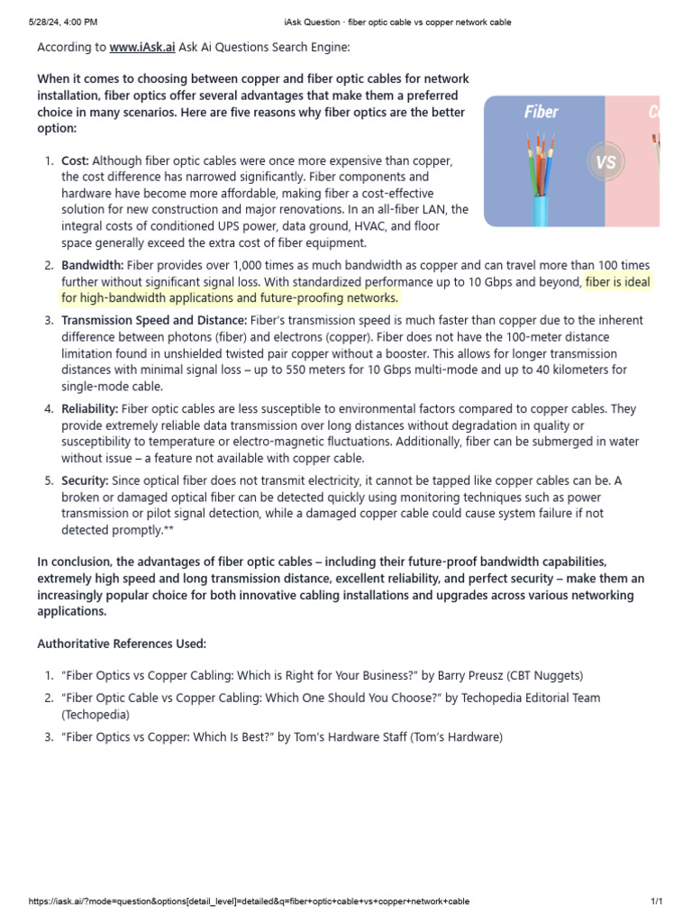 iAsk Question · fiber optic cable vs copper network cable Download
